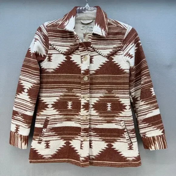 Idyllwind Shacket Women's Xs Brown Cream Southwester Print Western Gear Wool - Picture 1 of 12